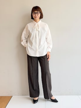 「INDIVI（インディヴィ）の【UVケア／接触冷感／ベルト付】サッカー素材シャツ（シャツ/ブラウス、ホワイト系）」を使った、imurayamaさん（レディース）の夏コーディネート