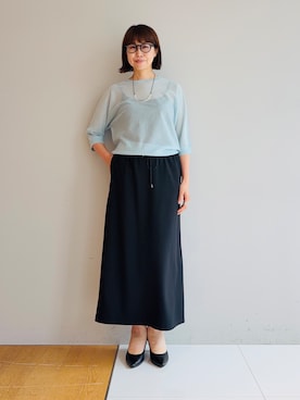 「INDIVI（インディヴィ）の【体型カバー／洗える】シアードルマンニット（ニット/セーター、グリーン系）」を使った、imurayamaさん（レディース）の夏コーディネート