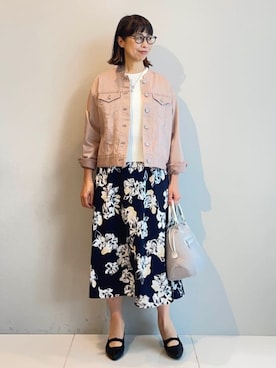 「アイテム（デニムジャケット、ピンク系）」を使った、imurayamaさん（レディース・161cm）の冬コーディネート