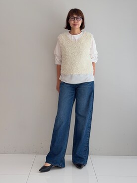 「INDIVI（インディヴィ）の【撥水／UVケア】ねじり袖サッカートップス（Tシャツ/カットソー、ホワイト系）」を使った、imurayamaさん（レディース）の夏コーディネート