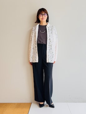 「INDIVI（インディヴィ）の【洗える／トレンド】大人レースシャツ（シャツ/ブラウス、ホワイト系）」を使った、imurayamaさん（レディース）の夏コーディネート