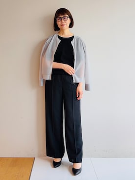 「INDIVI（インディヴィ）の【洗える／メッシュ素材／SETUP可能】ワイドパンツ（その他パンツ、ブラック系）」を使った、imurayamaさん（レディース）の春コーディネート
