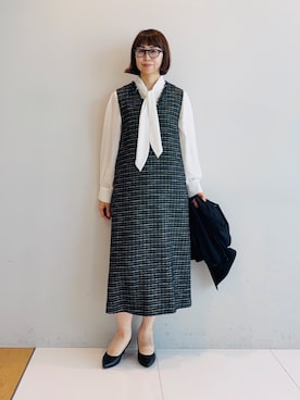 「INDIVI（インディヴィ）の【軽量／程よいシアー】ナロータイブラウス（シャツ/ブラウス、ホワイト系）」を使った、imurayamaさん（レディース）の夏コーディネート