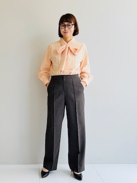 「INDIVI（インディヴィ）の【UVケア／接触冷感】リネン風チェックストレートパンツ（その他パンツ、ブラウン系）」を使った、imurayamaさん（レディース）の夏コーディネート