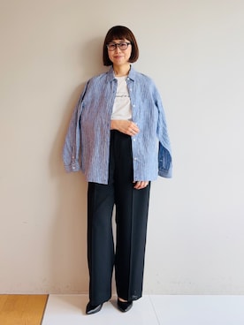 「INDIVI（インディヴィ）の【洗える／メッシュ素材／SETUP可能】ワイドパンツ（その他パンツ、ブラック系）」を使った、imurayamaさん（レディース）の春コーディネート