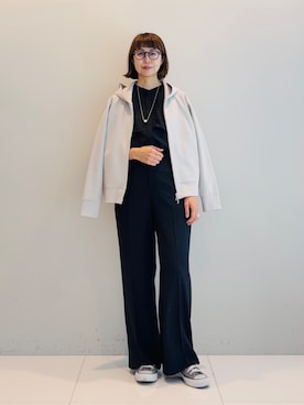 「INDIVI（インディヴィ）の【接触冷感/UVケア/夏羽織り/着る日傘】ケープ風ブラウス（シャツ/ブラウス、ブラック系）」を使った、imurayamaさん（レディース）の夏コーディネート