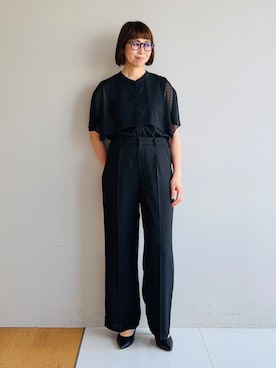 「INDIVI（インディヴィ）の【洗える／メッシュ素材／SETUP可能】ワイドパンツ（その他パンツ、ブラック系）」を使った、imurayamaさん（レディース）の春コーディネート