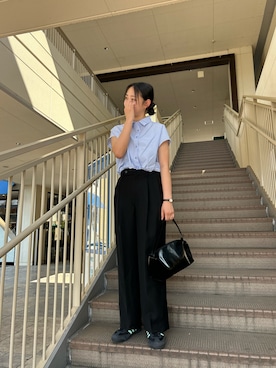 「ITEMS URBANRESEARCH（アイテムズ アーバンリサーチ）のバルーンフレンチシャツ（シャツ/ブラウス、ブルー系）」を使った、しふぁさん（レディース・163cm）の春コーディネート