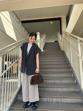 「ITEMS URBANRESEARCH（アイテムズ アーバンリサーチ）のリネンライクジャケット（その他アウター、ブラック系）」を使った、しふぁさん（レディース・163cm）の春コーディネート