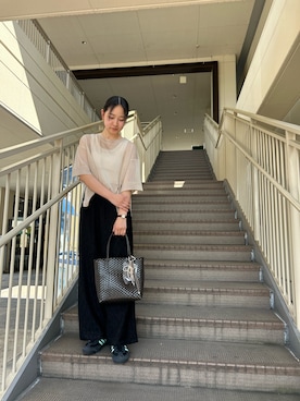 「ITEMS URBANRESEARCH（アイテムズ アーバンリサーチ）のシアーハンソデニットプルオーバー（ニット/セーター、グレー系）」を使った、しふぁさん（レディース・163cm）の春コーディネート