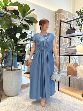 「Jena espace merveilleux(ジェナ エスパスメルヴェイユ)のフレンチスリーブギャザーワンピ(ワンピース、ブルー系)」を使った、kana32cdさん(レディース・155cm)の春コーディネート