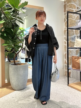 「Jena espace merveilleux(ジェナ エスパスメルヴェイユ)の【腰回りスッキリ】テンセルタックワイドパンツ(その他パンツ、ブルー系)」を使った、kana32cdさん(レディース・155cm)の春コーディネート
