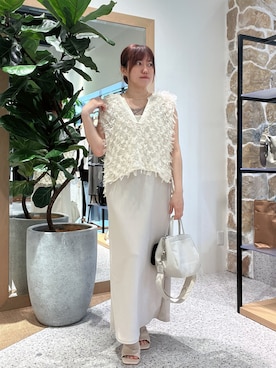 「Jena espace merveilleux(ジェナ エスパスメルヴェイユ)のベルトショルダー本革バッグ(トートバッグ、ホワイト系)」を使った、kana32cdさん(レディース・155cm)の春コーディネート