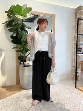 「Jena espace merveilleux(ジェナ エスパスメルヴェイユ)のカットジャガードパネルカットソー(Tシャツ/カットソー、ホワイト系)」を使った、kana32cdさん(レディース・155cm)の春コーディネート