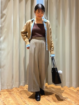 「アイテム（タンクトップ、ブラウン系）」を使った、もんちゃんさん（レディース・158cm）の秋コーディネート