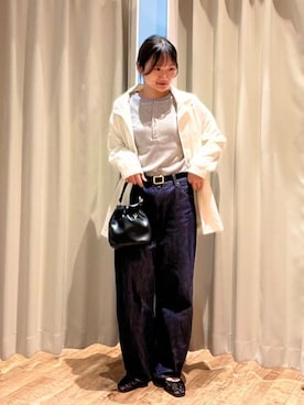 「SHOO・LA・RUE（シューラルー）の【防花粉/S-LL】女性らしさあふれる 軽やかスタンドブルゾン（ブルゾン、ホワイト系）」を使った、もんちゃんさん（レディース・158cm）の春コーディネート
