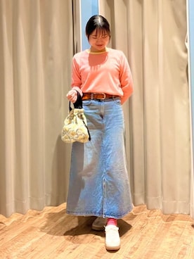 「SHOO・LA・RUE（シューラルー）の【洗濯機可/S-LL/アンサンブル可】結局、シンプル クルーネックニット（ニット/セーター、イエロー系）」を使った、もんちゃんさん（レディース・158cm）の春コーディネート