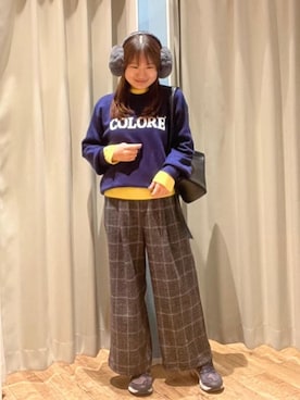 「SHOO・LA・RUE（シューラルー）の【洗濯機可/吸湿発熱】チクチクしにくいもちもちハイネックニット（ニット/セーター、イエロー系）」を使った、もんちゃんさん（レディース・158cm）の冬コーディネート