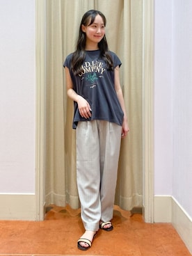 「Lee（リー）のアイテム（Tシャツ/カットソー）」を使った、あい梨さん（レディース・157cm）の夏コーディネート