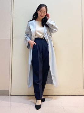 「アイテム（トレンチコート、ブルー系）」を使った、あい梨さん（レディース・157cm）の冬コーディネート