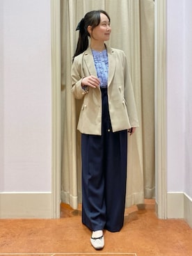 「couture brooch（クチュールブローチ）のアイテム」を使った、あい梨さん（レディース・157cm）の春コーディネート