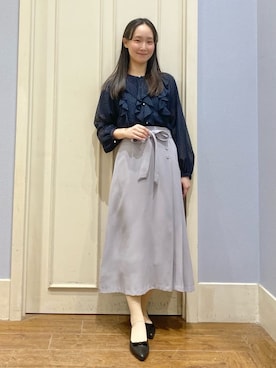 「couture brooch（クチュールブローチ）のアイテム」を使った、あい梨さん（レディース・157cm）の春コーディネート