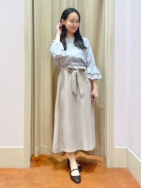 「couture brooch（クチュールブローチ）のアイテム」を使った、あい梨さん（レディース・157cm）の春コーディネート
