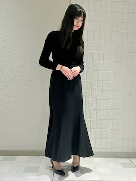 「ESPERANZA（エスペランサ）の疲れにくいパンプス＜約7.5cmヒール＞ 歩きやすい レイン対応 ブラックフォーマル（パンプス、ブラック系）」を使った、takeさん（レディース・158cm）の冬コーディネート