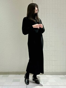 「ESPERANZA（エスペランサ）のブロックヒールローファー 24SS（パンプス、ブラック系）」を使った、takeさん（レディース・158cm）の冬コーディネート