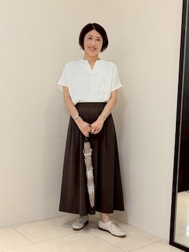 「アイテム（長傘）」を使った、u−macoさん（レディース・164cm）の春コーディネート
