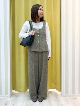 「SHOO・LA・RUE（シューラルー）の【S-LL】1枚でも、重ね着にも ワイドテレコ クルーネックインナー（Tシャツ/カットソー、ホワイト系）」を使った、shioriさん（レディース・157cm）の秋コーディネート
