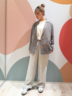 「DRESKIP（ドレスキップ）の【洗える/S-LL/セットアップ可】カジュアルからきれいめまで ダブルジャケット（Tailored jacket、グレー系）」を使った、末っ子さん（レディース・165cm）の秋コーディネート