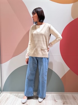 「SHOO・LA・RUE（シューラルー）の【S-LL】重ね着コーデで差をつける お袖チュールリブトップス（T Shirts、ホワイト系）」を使った、末っ子さん（レディース・165cm）の冬コーディネート