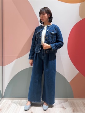 「DRESKIP（ドレスキップ）の【S-LL】大人のための ノーカラーデニムジャケット（Denim jacket、ブルー系）」を使った、末っ子さん（レディース・165cm）の冬コーディネート
