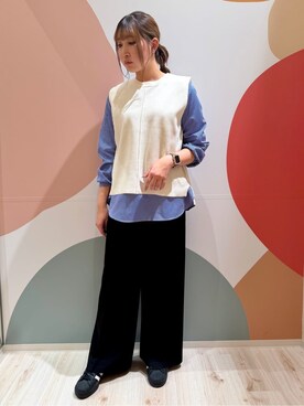 「SHOO・LA・RUE（シューラルー）の【着丈選べる/S-LL】センタープレスできちんと見え イージーワイドパンツ（Pants、ブラック系）」を使った、末っ子さん（レディース・165cm）の冬コーディネート