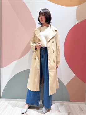 「DRESKIP（ドレスキップ）の【S-LL/防花粉/撥水加工】ロングトレンチコート（Trenchcoat、ベージュ系）」を使った、末っ子さん（レディース・165cm）の冬コーディネート