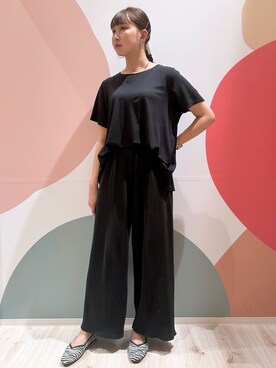 「SHOO・LA・RUE（シューラルー）の◆【高レビュー】洗えてサラサラ スクエアニットパンプス（Pumps、ブラック系）」を使った、末っ子さん（レディース・165cm）の夏コーディネート