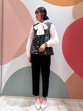 「DRESKIP（ドレスキップ）のカットツイードペプラムジレ（Vest、ブラック系）」を使った、末っ子さん（レディース・165cm）の冬コーディネート