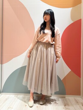 「SHOO・LA・RUE（シューラルー）の◆【高レビュー】洗えてサラサラ スクエアニットパンプス（Pumps、ベージュ系）」を使った、末っ子さん（レディース・165cm）の冬コーディネート