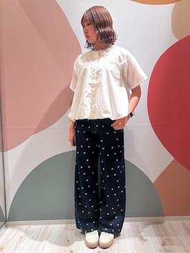 「DRESKIP（ドレスキップ）の【S-LL】インせず着られる 裾バルーンシャツ（Shirts、ホワイト系）」を使った、末っ子さん（レディース・165cm）の夏コーディネート