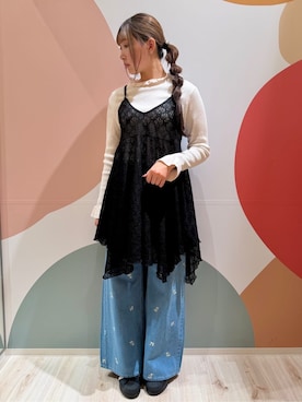 「SHOO・LA・RUE（シューラルー）の【洗濯機可/S-LL】ほどよいゆとりの もちっとやわらかリブニット（Knitwear、ホワイト系）」を使った、末っ子さん（レディース・165cm）の冬コーディネート