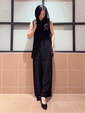 「ESPERANZA（エスペランサ）のポインテッドリボンバレエパンプス（パンプス、ブラック系）」を使った、kaoriさん（レディース・165cm）の秋コーディネート