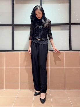 「ESPERANZA（エスペランサ）のポインテッドウェッジパンプス（パンプス、ブラック系）」を使った、kaoriさん（レディース・165cm）の秋コーディネート