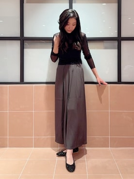 「ESPERANZA（エスペランサ）の【EC限定カラーあり】グリッターバレエシューズ（パンプス、ブラック系）」を使った、kaoriさん（レディース・165cm）の秋コーディネート