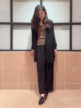 「ESPERANZA（エスペランサ）のダブルベルトローファー レイン対応（その他シューズ、ブラック系）」を使った、kaoriさん（レディース・165cm）の秋コーディネート