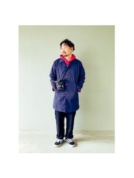 「アイテム（ステンカラーコート）」を使った、10moj✔️さん（メンズ・184cm）の春コーディネート