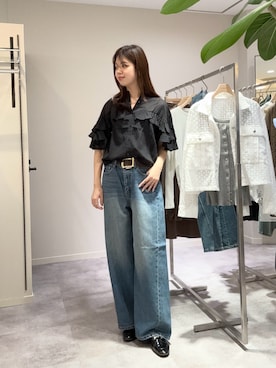 「フリルトップス」｜まゆさん（レディース・171cm）の夏コーディネート