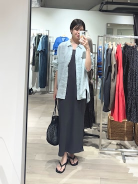 「リネンシャツ」｜まゆさん（レディース・171cm）の夏コーディネート