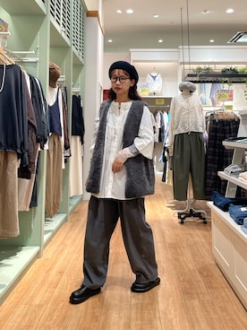 「アイテム（ハンチング/ベレー帽）」を使った、ととさん（レディース・162cm）の秋コーディネート