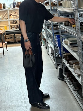 「アイテム（ポロシャツ、ブラック系）」を使った、Bさん（メンズ・178cm）の秋コーディネート